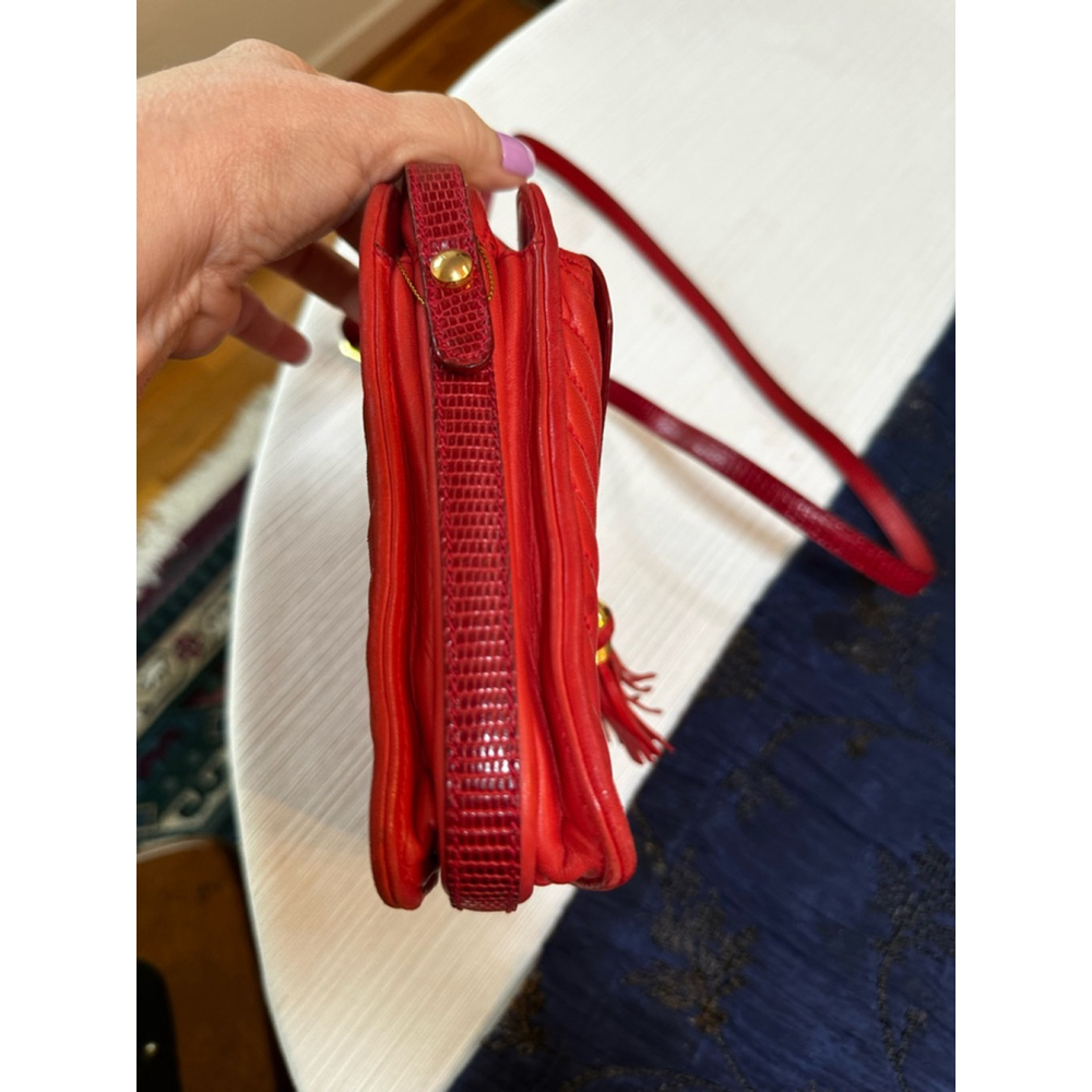 Bally Red Leather & Lizard Crossbody Bag - Picture 9 of 16